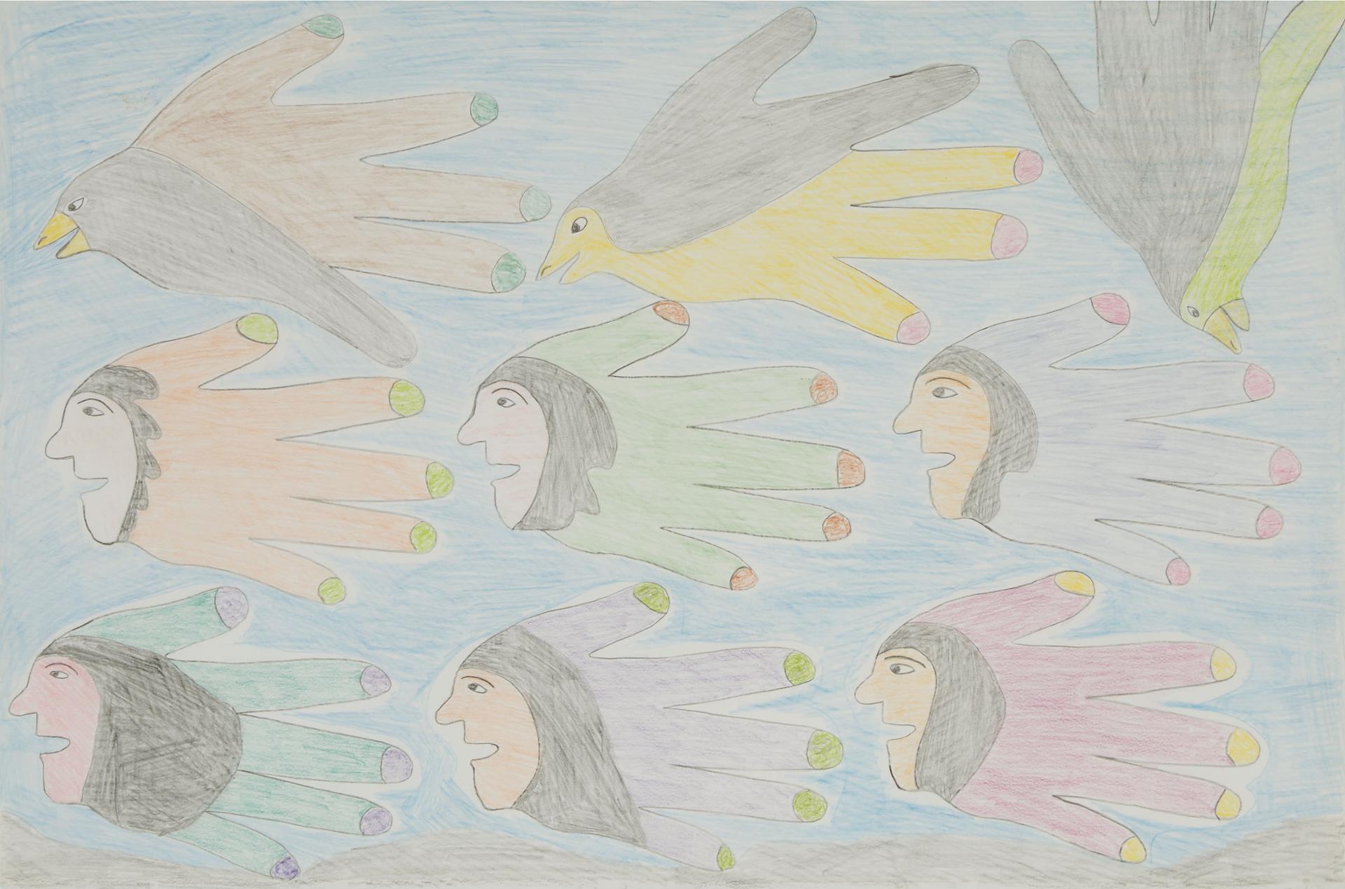 Irene Avaalaaquiaq Tiktaalaaq (1941) - Untitled (Composition With Hands And Heads)