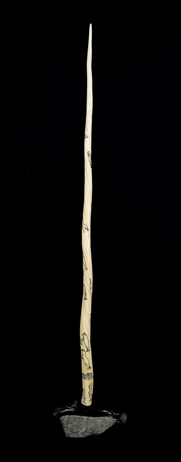 Eegeevudloo Inuit - Untitled - Narwhal Tusk on Seal Base with Arctic Scenes