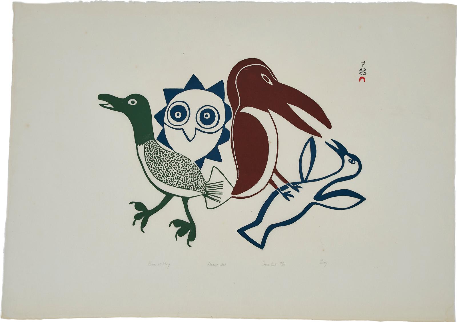 Lucy Qinnuayuak (1915-1982) - Birds At Play