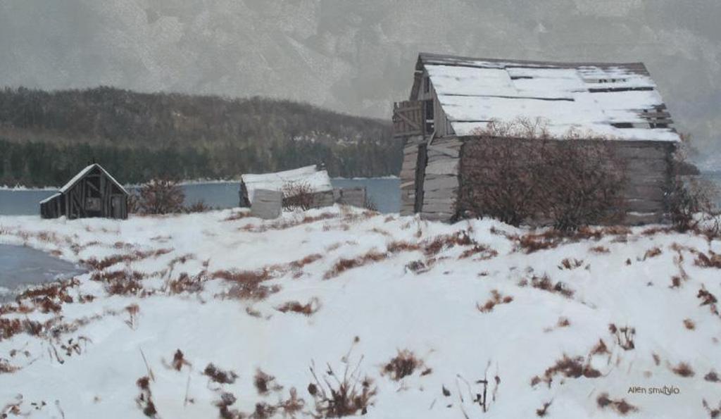 Allen Harry Smutylo (1946) - Winter Scene, Outbuildings By A Lake