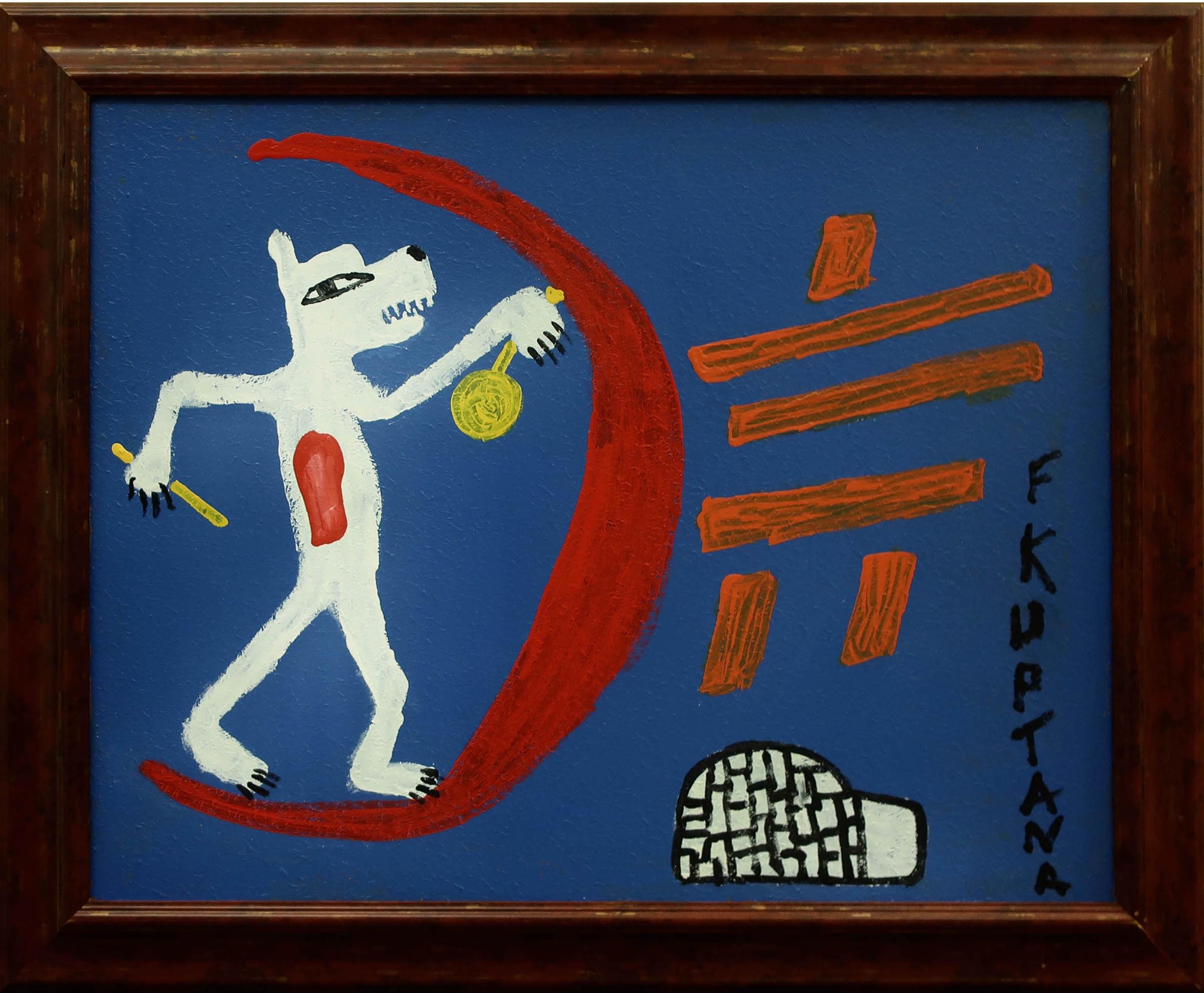 Floyd Kuptana (1964-2021) - Untitled (Wolf Drummer With Igloo And Inukshuk)