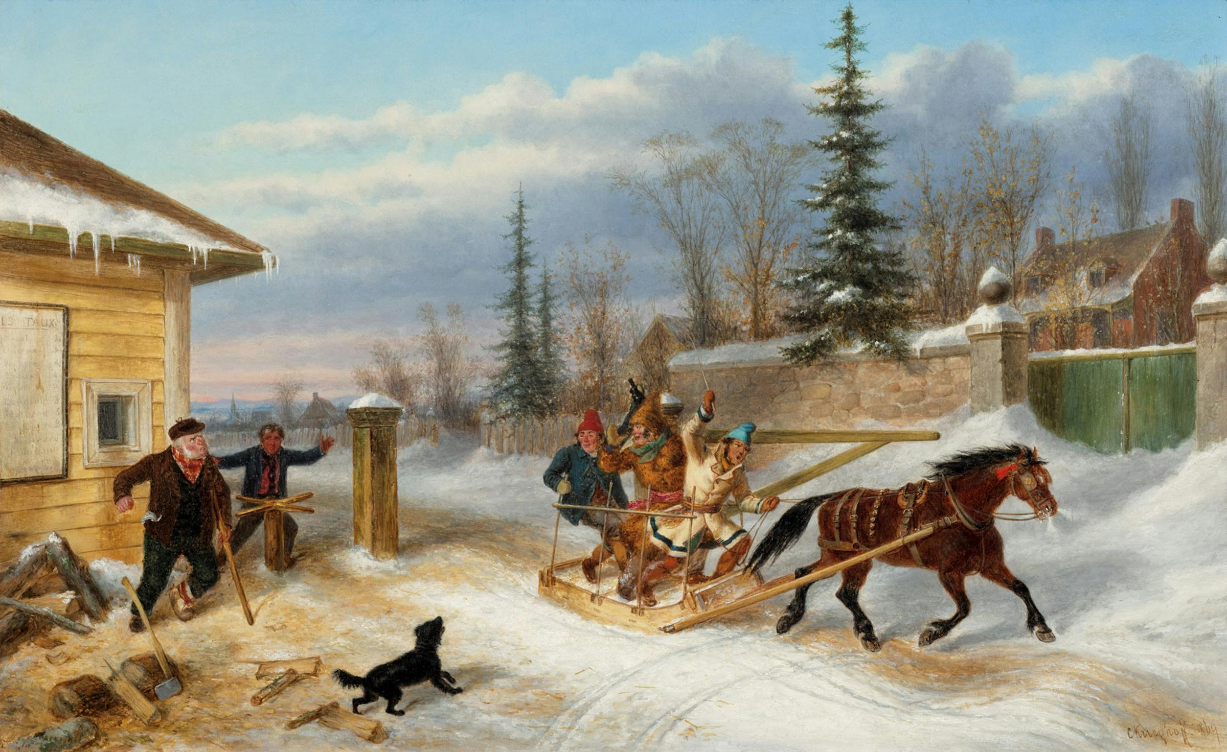 Cornelius David Krieghoff (1815-1872) - Bilking the Toll Gate, 1869