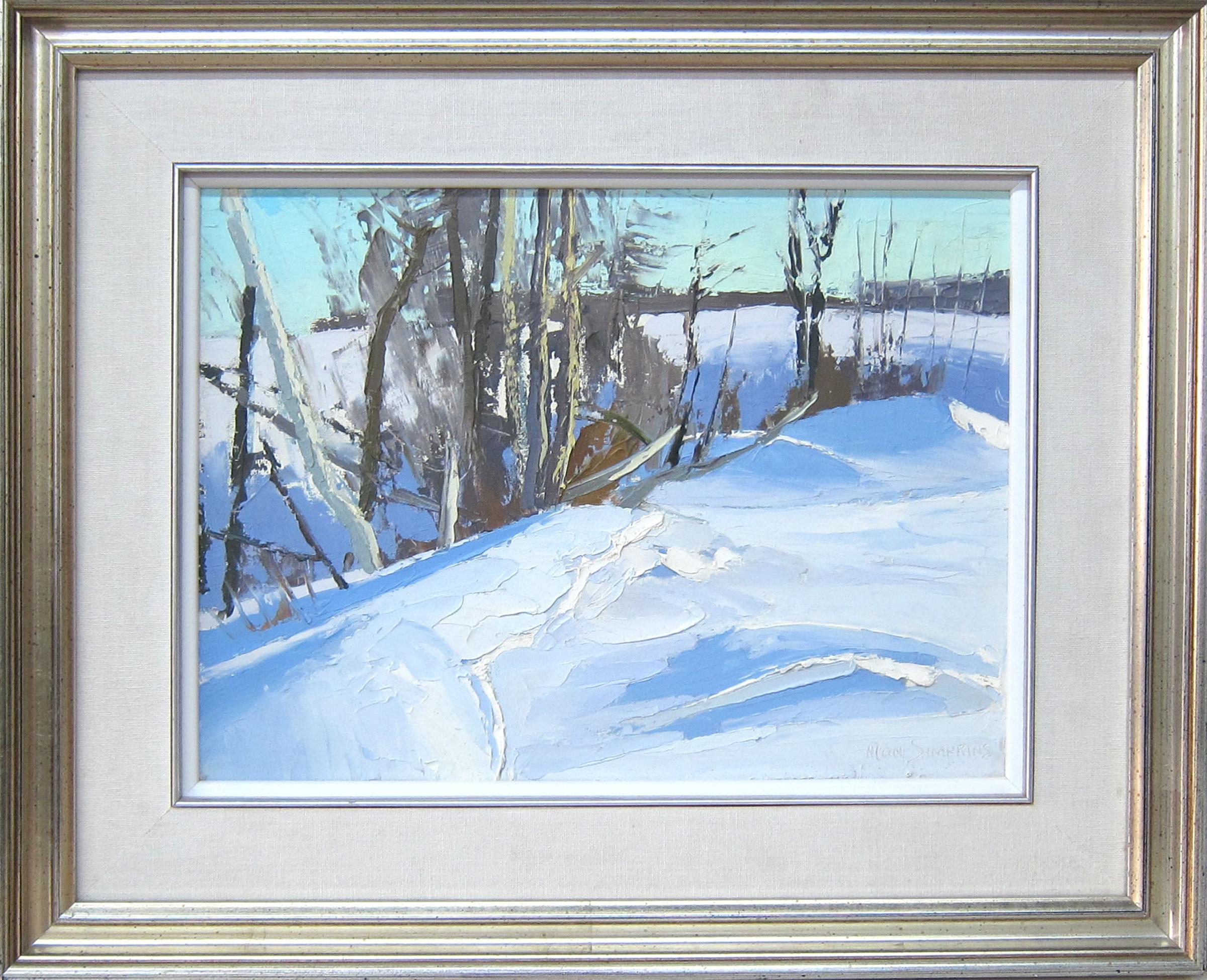 Ron Simpkins (1942-2008) - Paysage d'hiver, huile sur masonite, signée