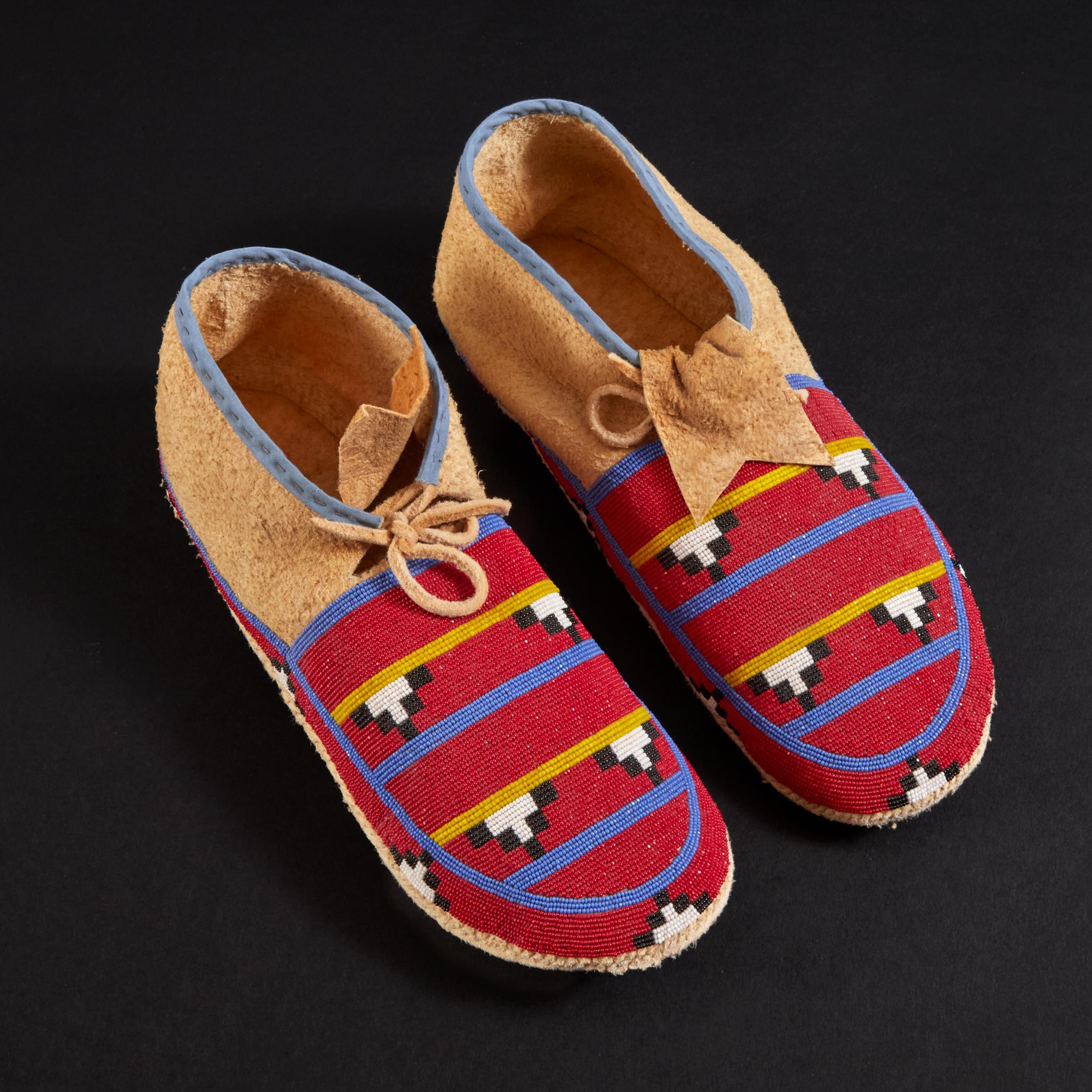 Gordon Six Pipe (Nightscout) - Moccasins Beaded With Geometric Designs, Ca. 1980