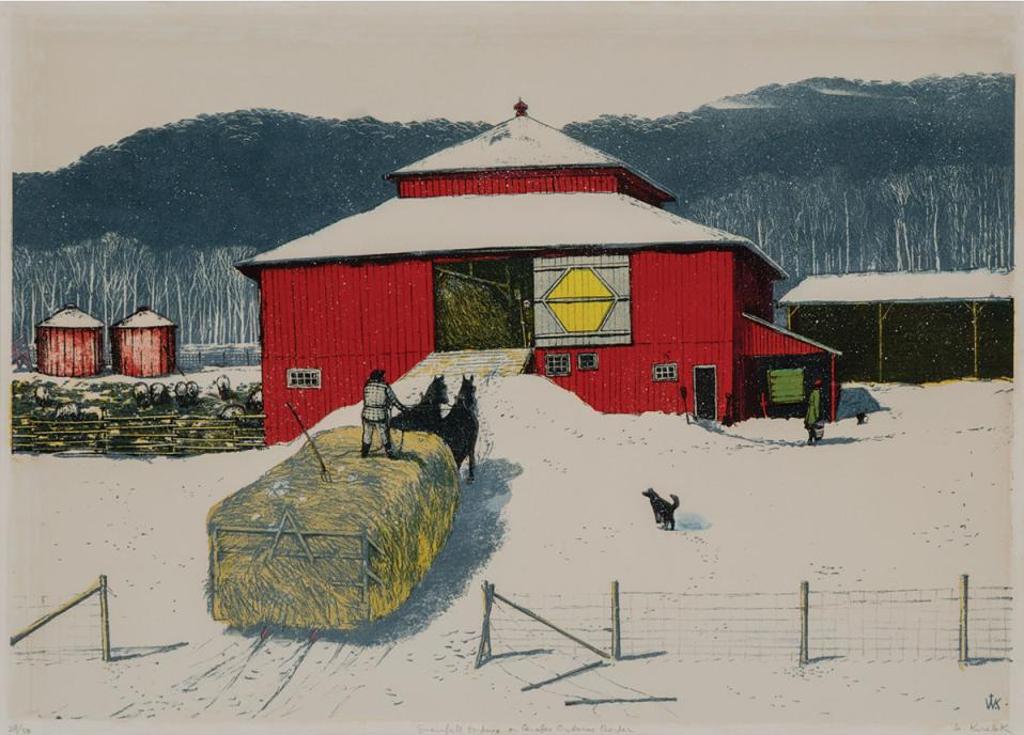 William Kurelek (1927-1977) - Snowfall Ending On Quebec Ontario Border