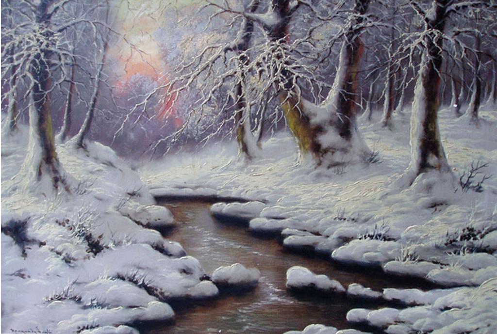 Laszlo Neogrady (1896-1962) - Winter forest scene at sunset
