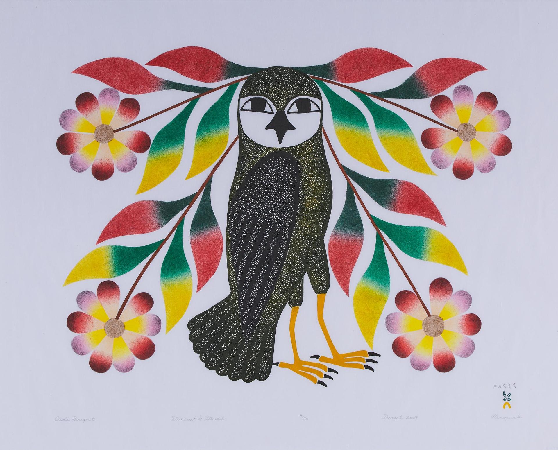 Kenojuak Ashevak (1927-2013) - Owl's Bouquet, 2007