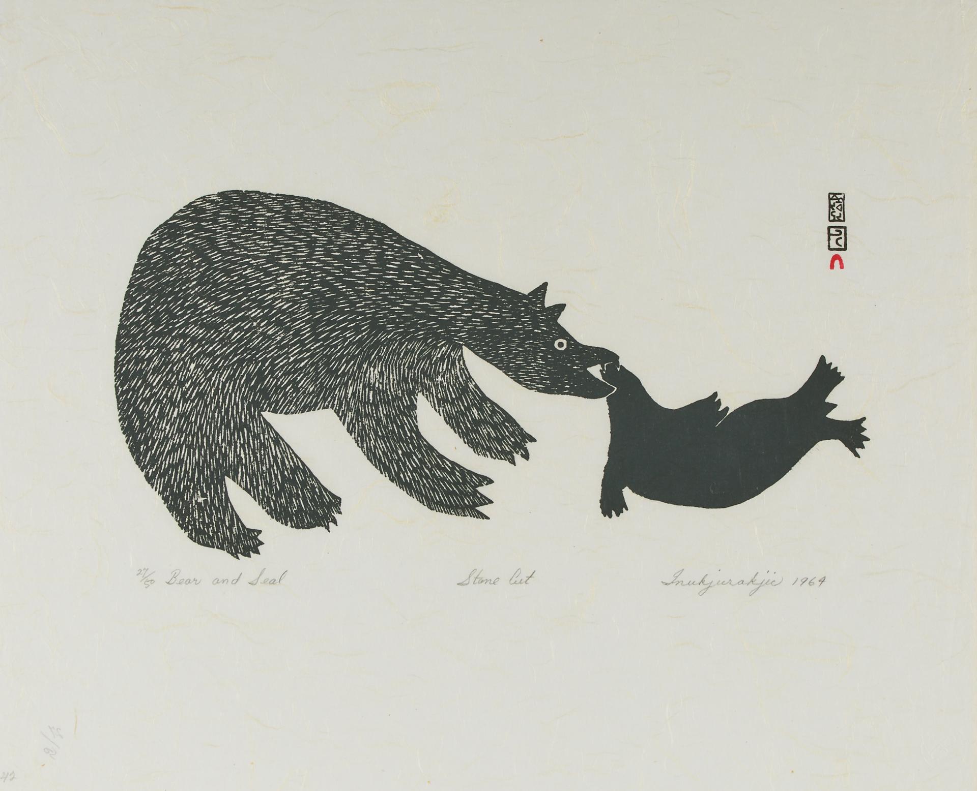 Innukjuakju Pudlat (1913-1972) - Bear And Seal