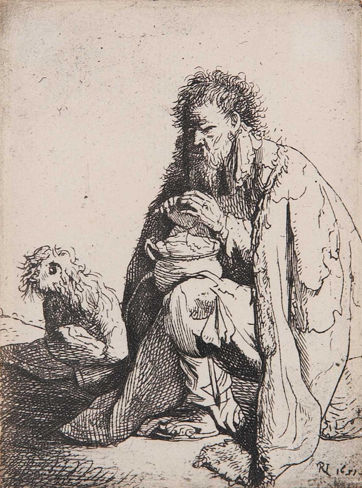 Rembrandt Harmensz Van Ryn-Rembrandt - Seated Beggar and His Dog