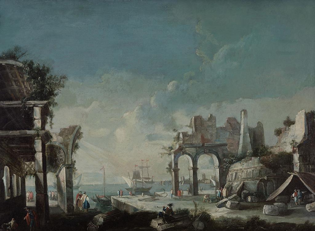 Follower of Luca Carlevarijs (1663-1729) - Landscape with Harbour View