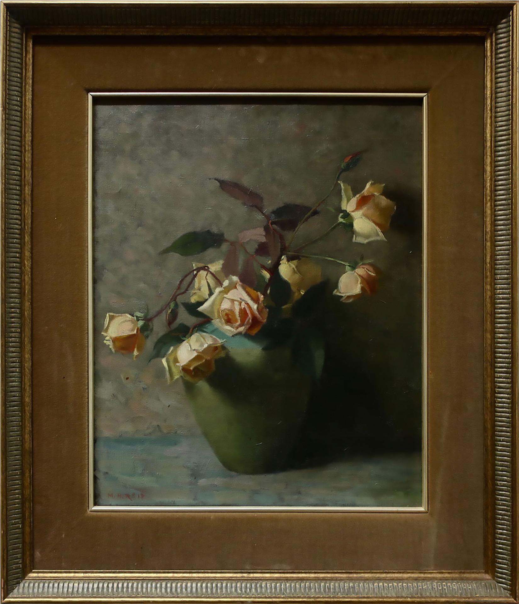 Mary Augusta Hiester Reid (1854-1921) - Roses In A Green And Turquoise Vase