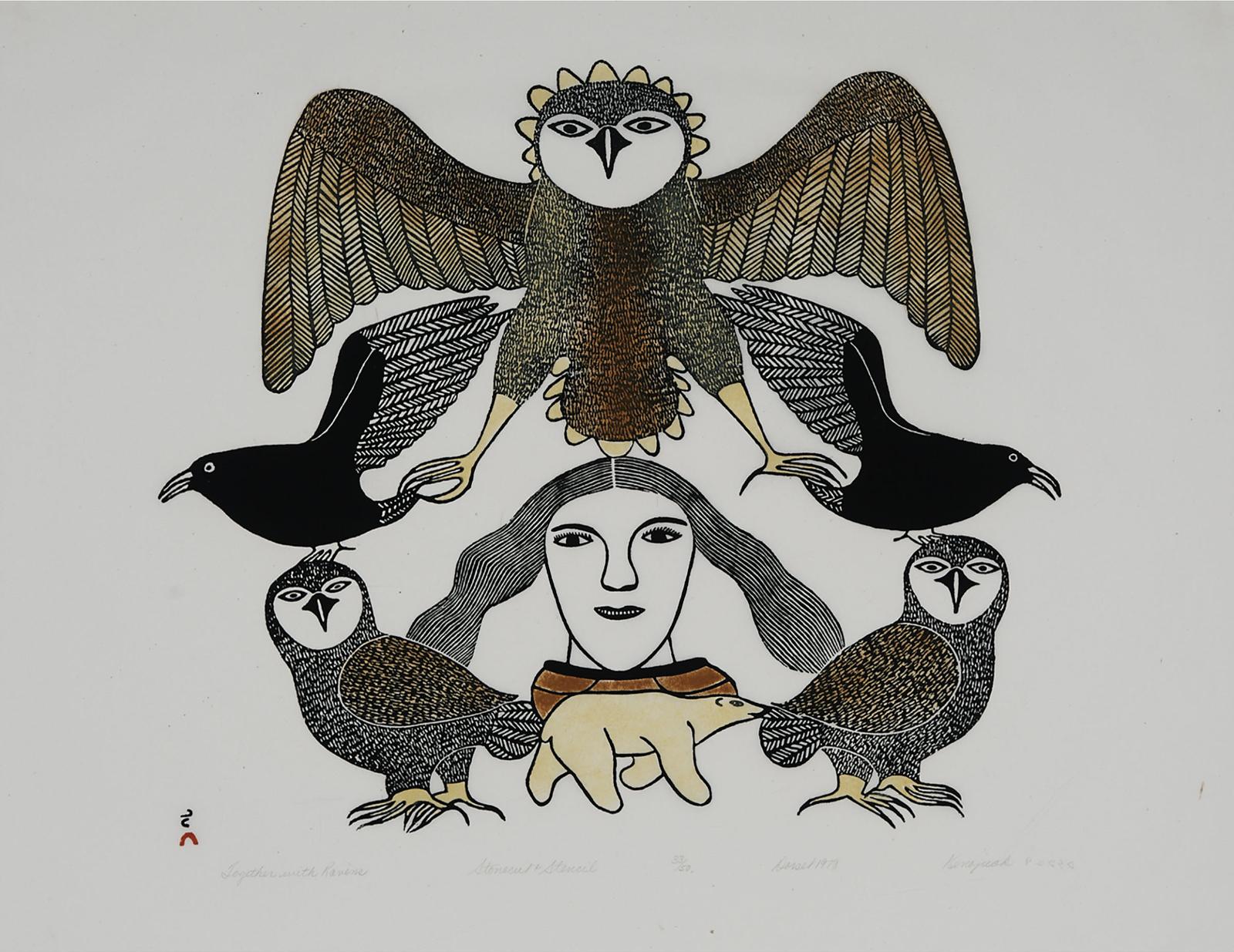 Kenojuak Ashevak (1927-2013) - Together With Ravens