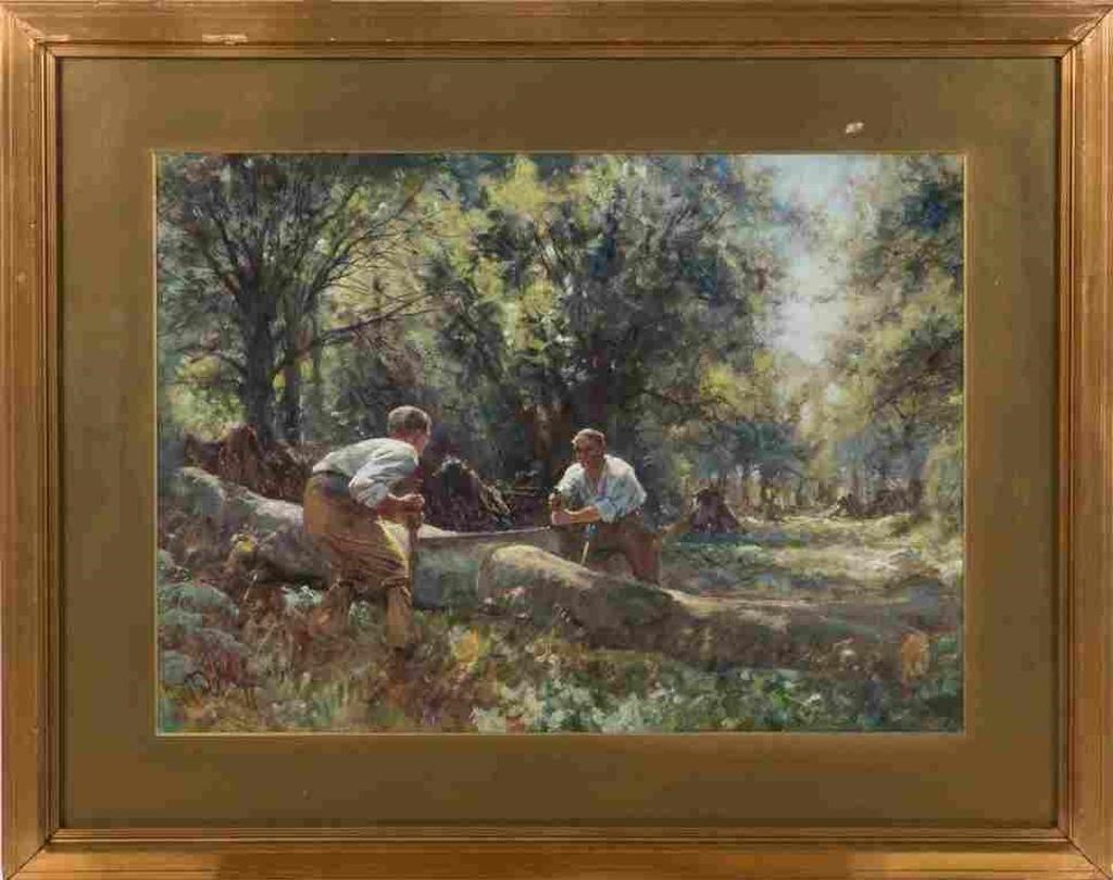 Ernest Pile Bucknall (1861-1935) - Sawing the Log