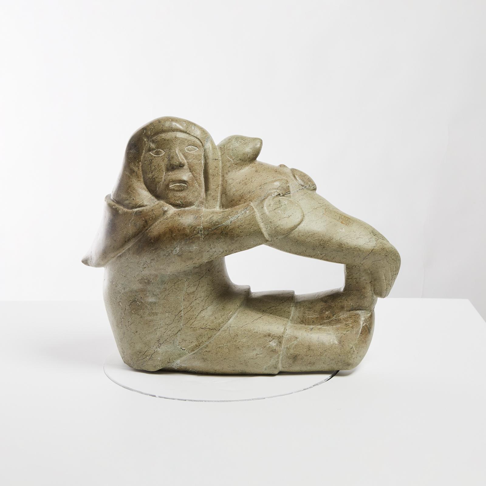 Qavaroak Tunnillie (1928-1993) - Seated Man Holding A Seal