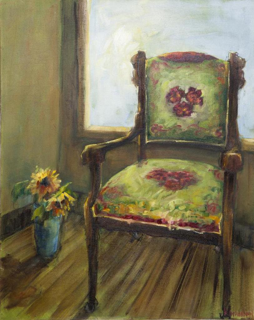 Kathy Bradshaw (1961) - Sunflowers in Blue Vase