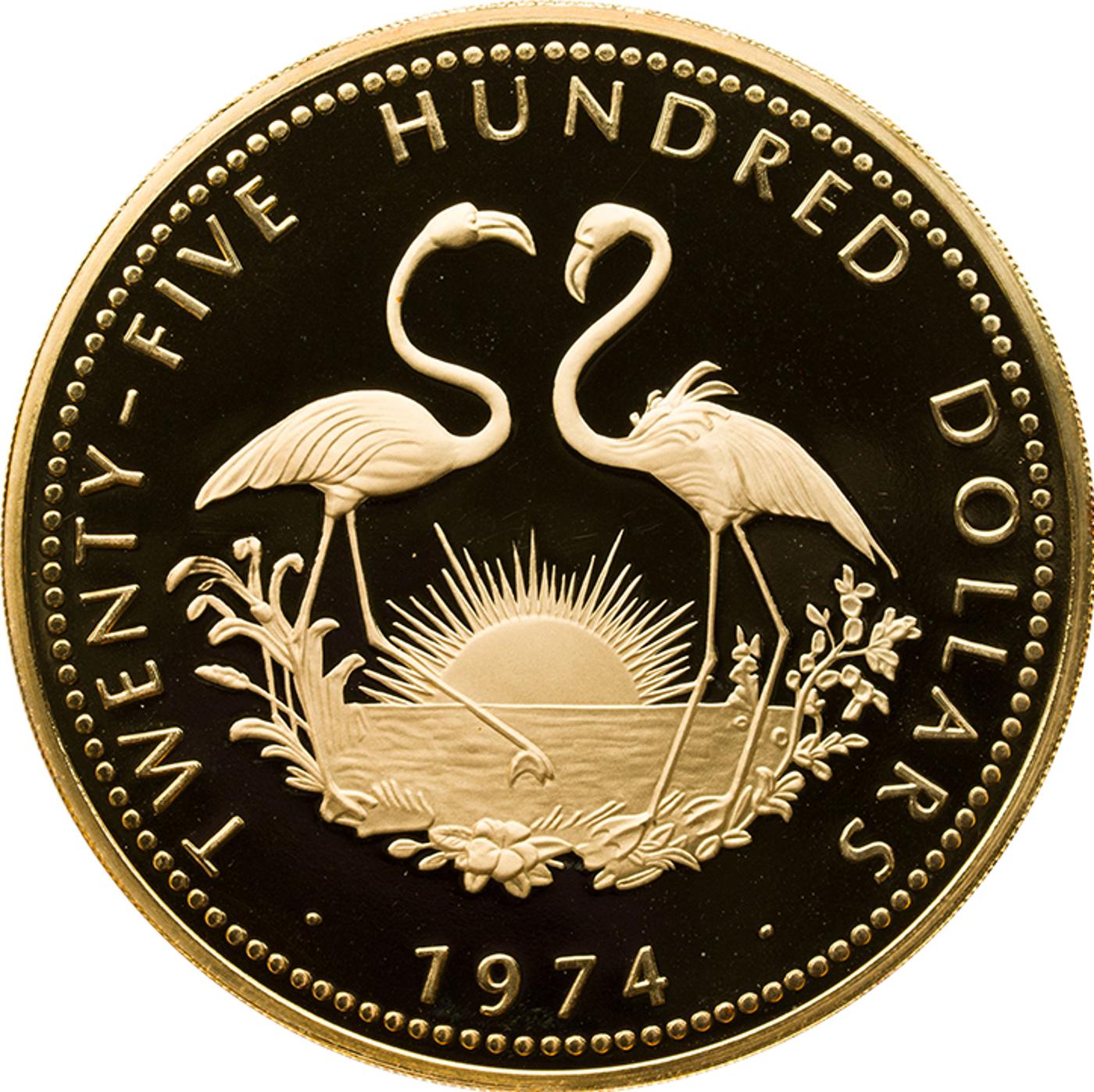 Bahamas - Large 72mm Gold Proof 2500 Dollars 1974, 