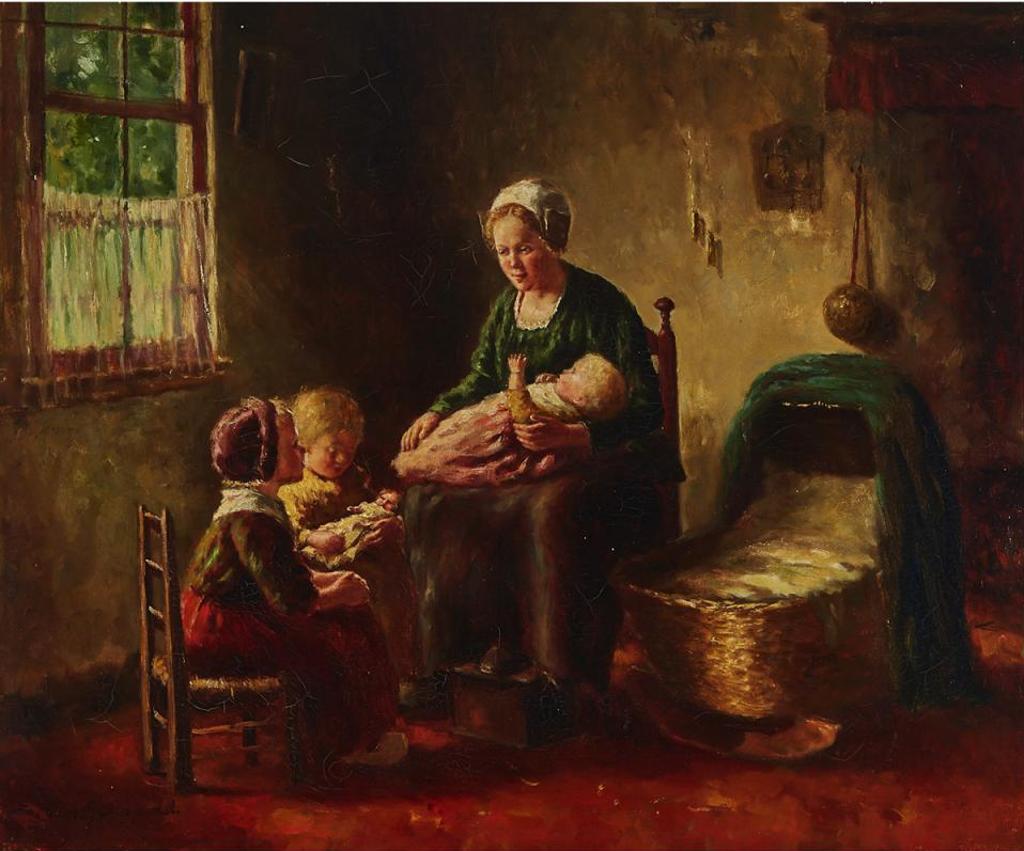 Cornelis Groeneveld (1882-1952) - Mother And Children In A Sunny Kitchen