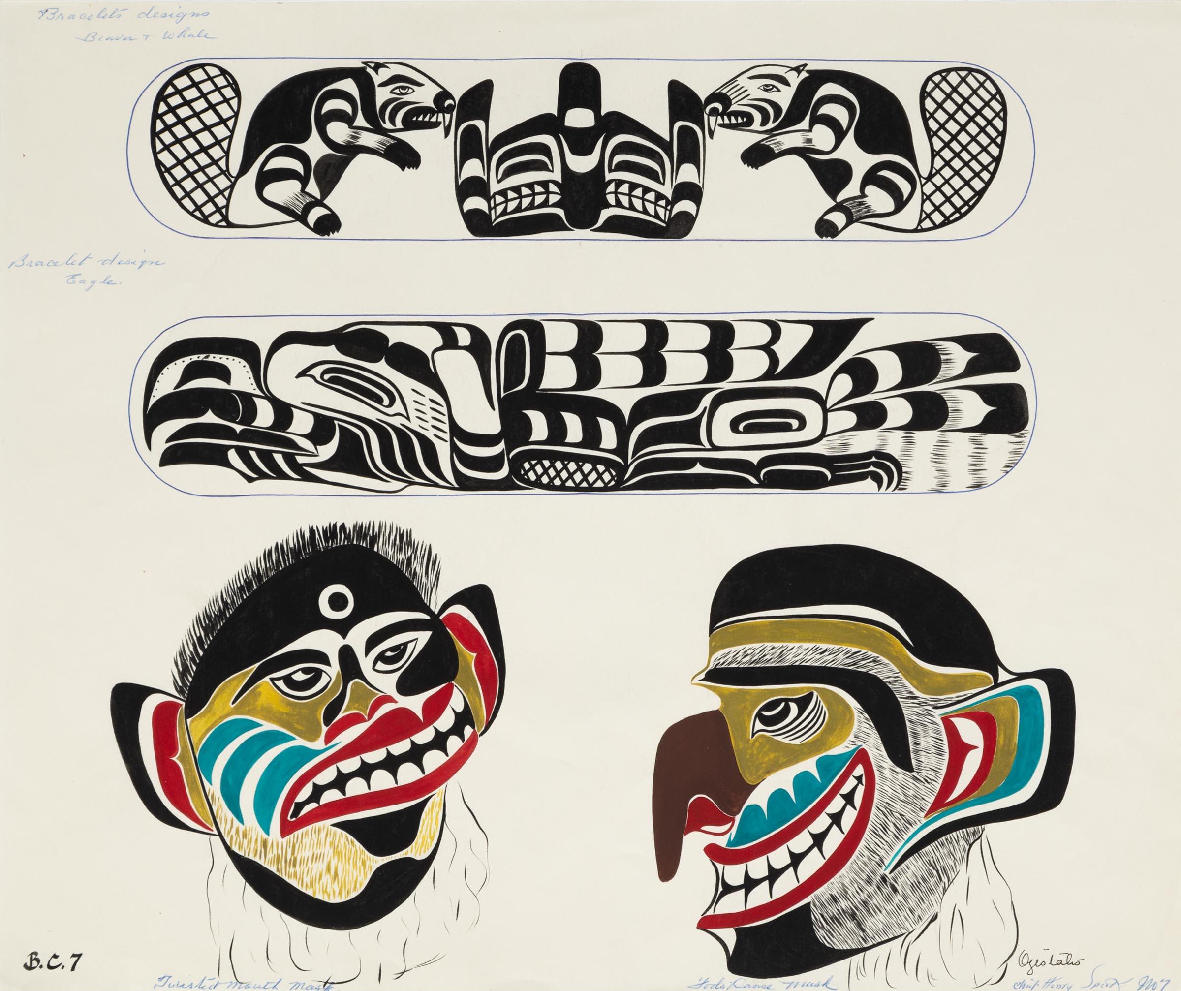 Chief Henry Speck (1908-1971) - Beaver And Whale/Eagle; Twisted Mouth Mask; Fools Dance Mask, Ca. 1959