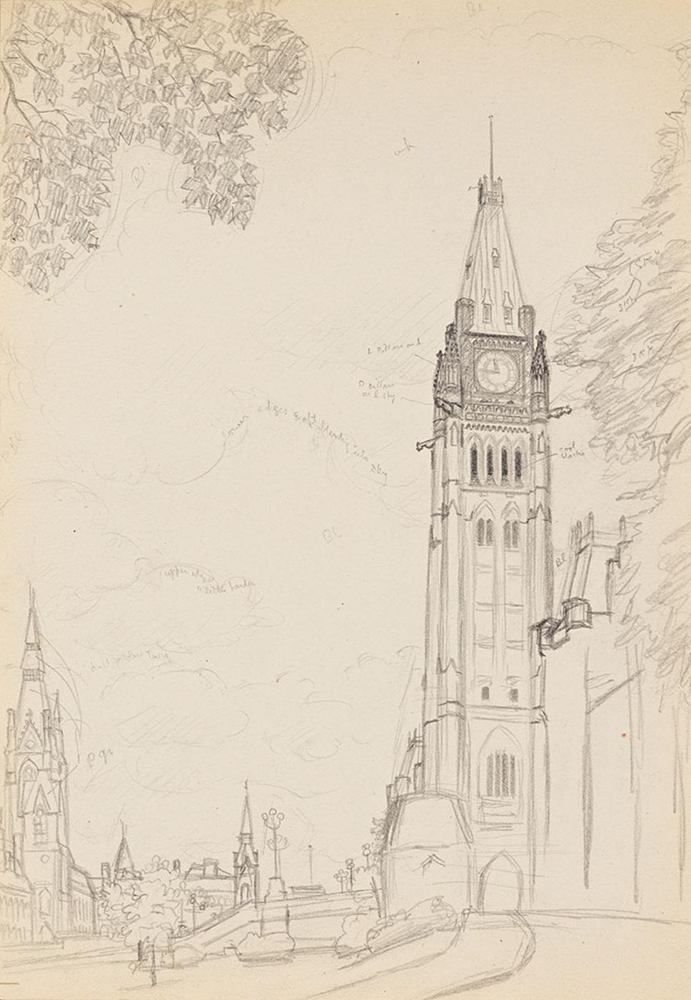Edward John (E. J.) Hughes (1913-2007) - East Side of Parliament Buildings, Ottawa