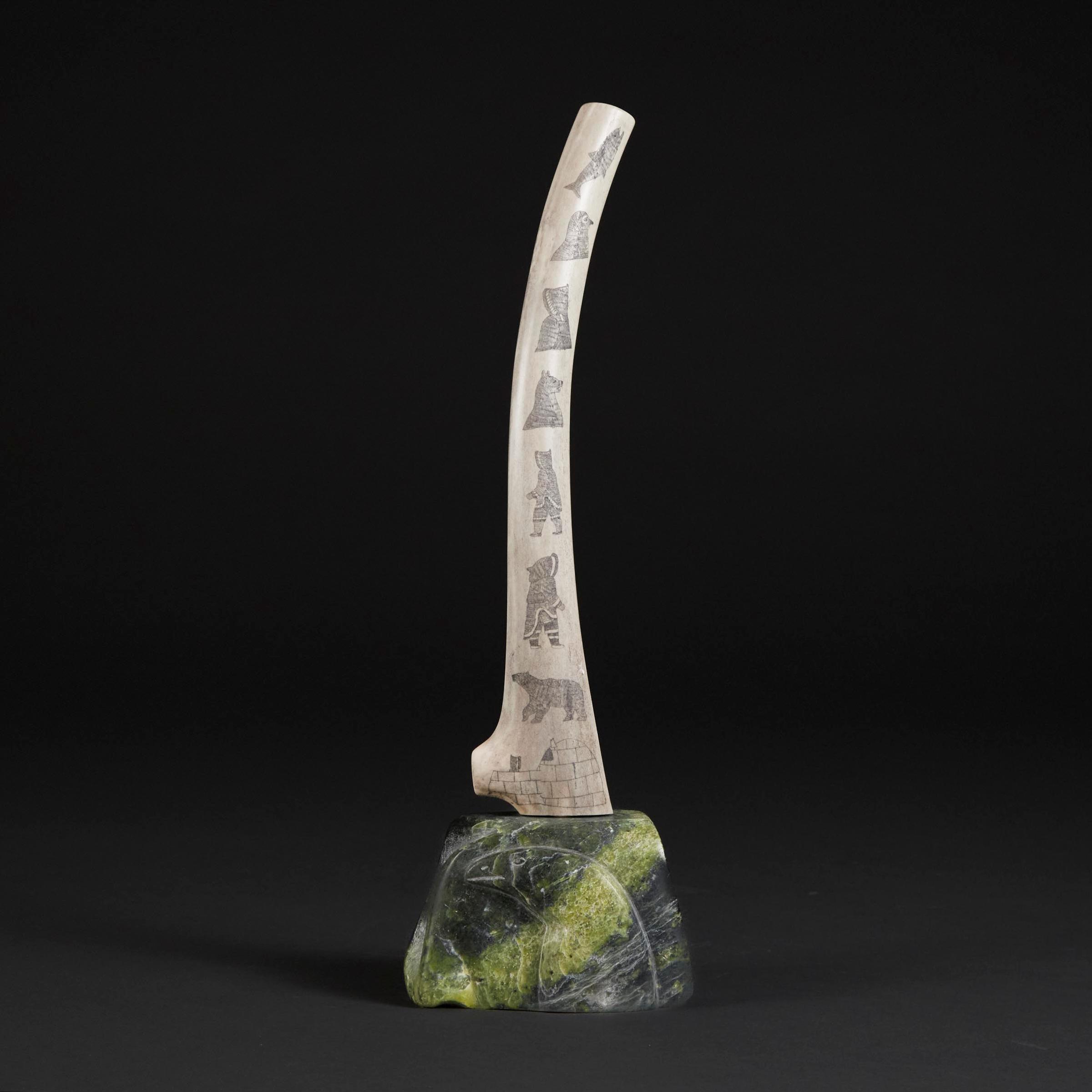 Davidee Itulu (1929-2006) - Incised Antler On Base, 2000