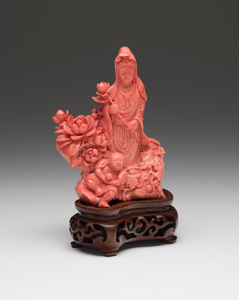 Chinese Art - A Chinese Coral Carved Figure of Guanyin