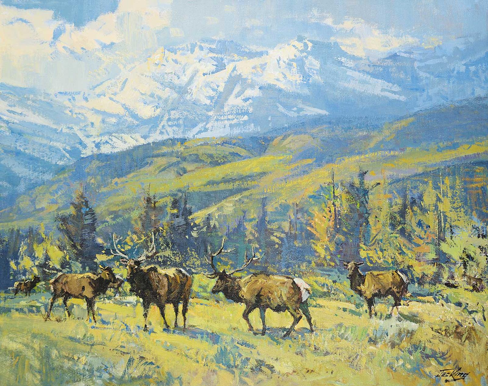 Jack [Jac] Elmo King (1920-1998) - Untitled - Elk Herd in the Mountain Pass