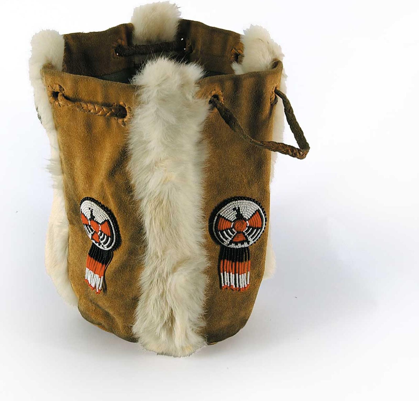 Aller School - Untitled - Lined Beaded Thunderbird Leather Bag with Fur