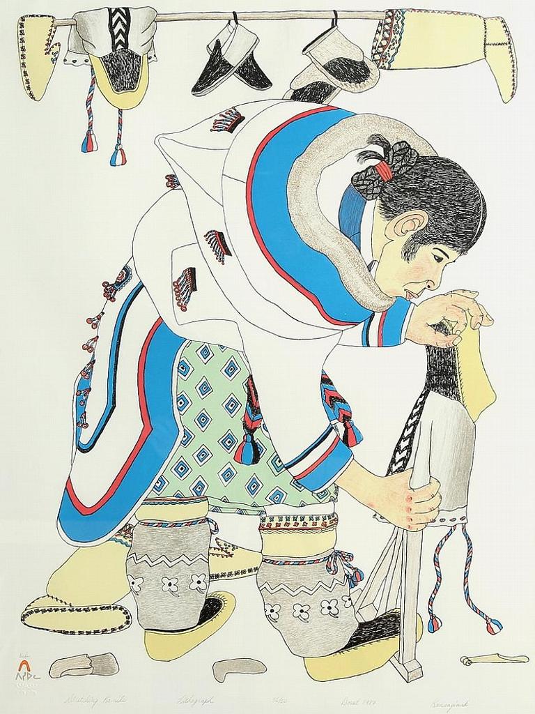 Kananginak Pootoogook (1935-2010) - Stretching Kamiks