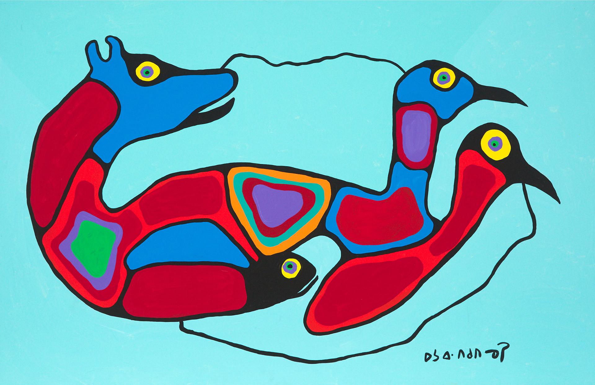 Norval H. Morrisseau (1931-2007) - Young Spirits Swimming Together, C.1991