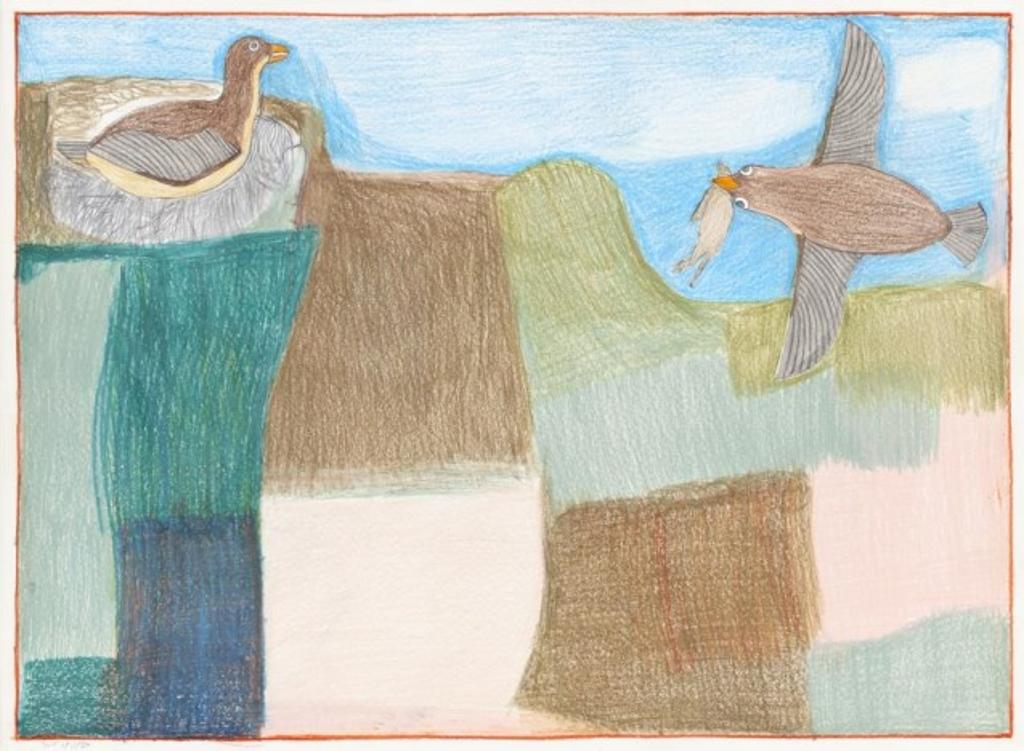 Janet Kigusiuq (1926-2005) - Untitled (Two Birds in a Landscape)