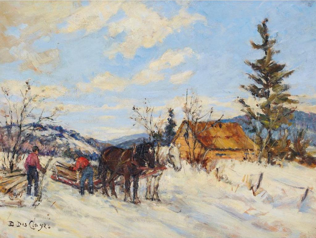 Berthe Des Clayes (1877-1968) - Winter In The Laurentians - Loading The Sleigh