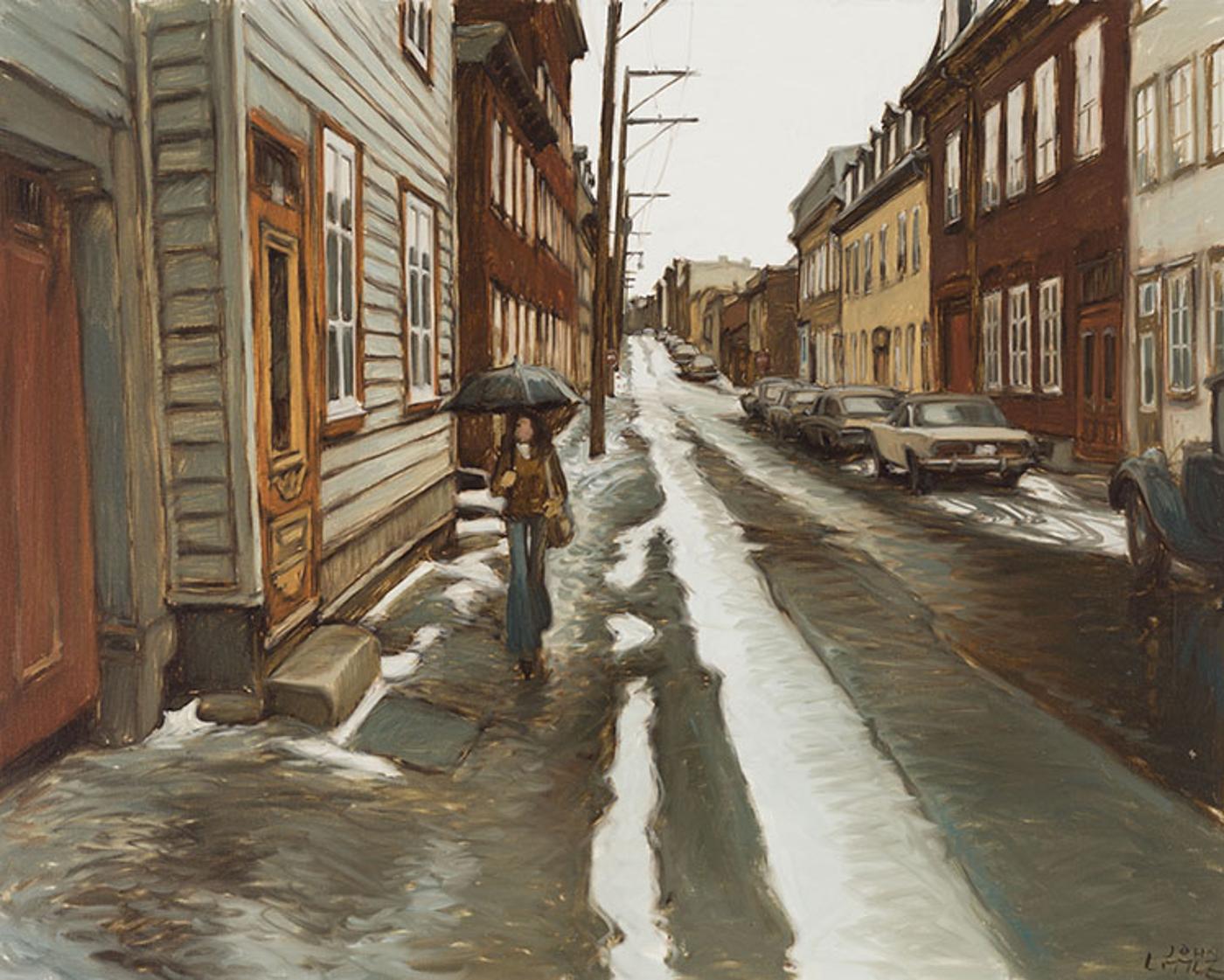 John Geoffrey Caruthers Little (1928-1984) - Une journée humide - Rue Latourelle - Québec