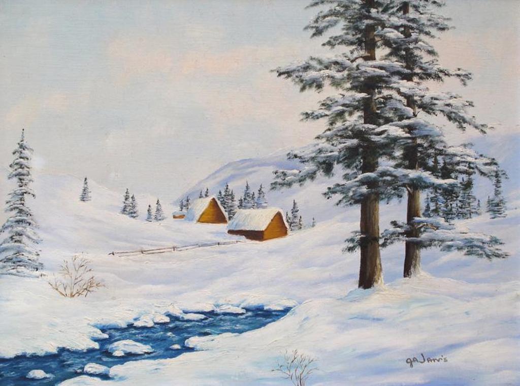 Georgia Jarvis (1944-1990) - Winter Scene With Cabins And Creek