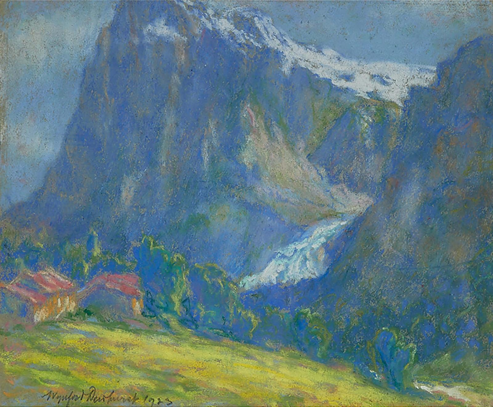 Wynford Dewhurst (1864-1941) - Mountain Valley; Mountain With Glacier And Red Cottages, 1923; French Mountain Scene