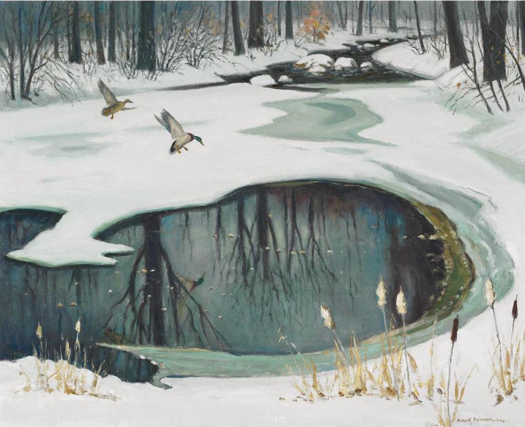 Frank Shirley Panabaker (1904-1992) - Ducks Landing On A Frozen Pond