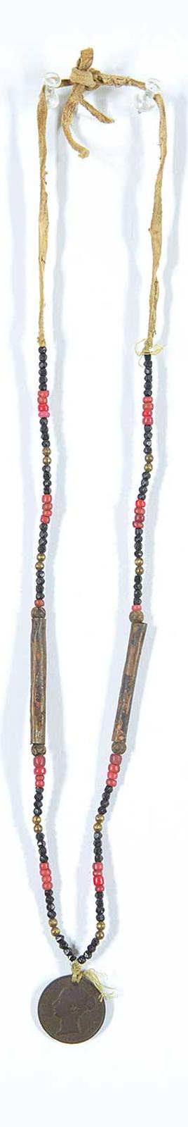 First Nations Basket School - Red and Black Beaded Necklace with 1841 British Coin Pendant