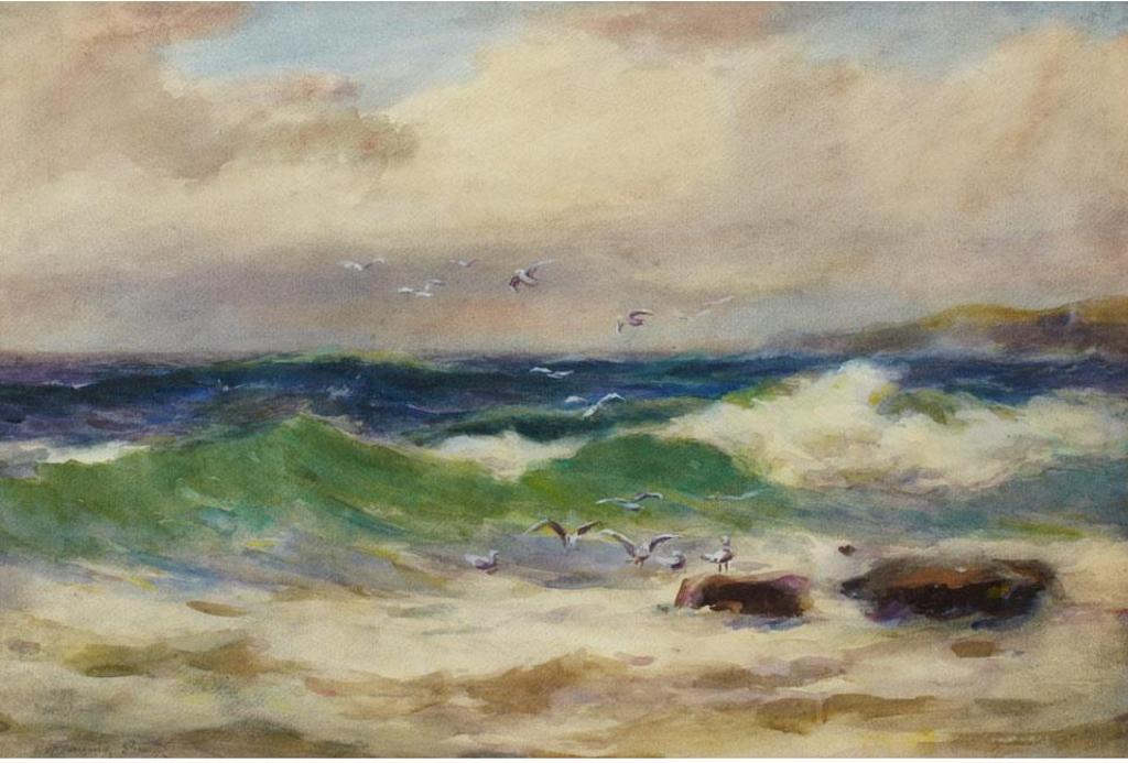 William St. Thomas Smith (1862-1947) - Rough Sea With Rocks And Seagulls