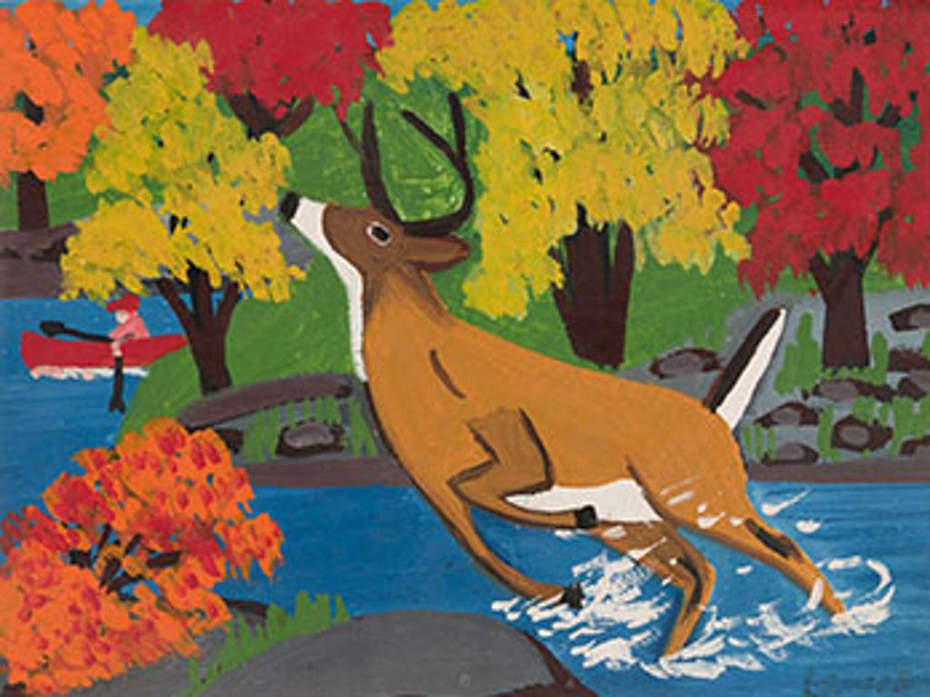 Maud Kathleen Lewis (1903-1970) - Deer Jumping in the Water