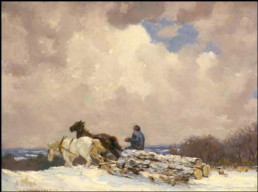 Frederick Simpson Coburn (1871-1960) - Brown and White Horses with Log Sleigh