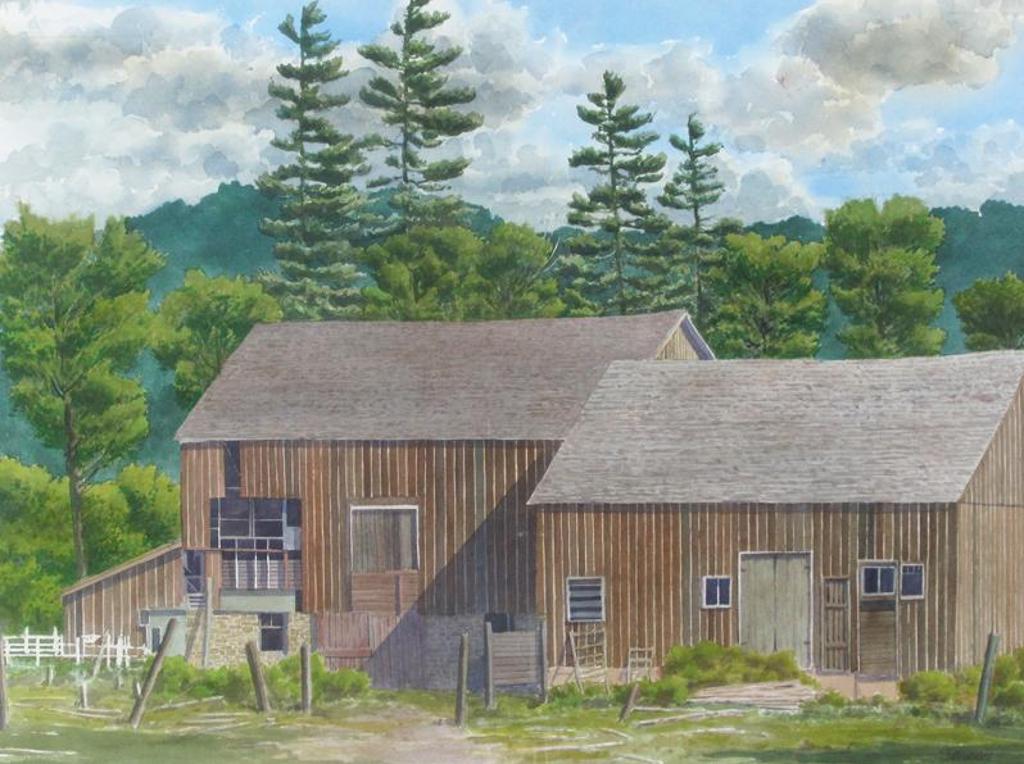 James Stanford (Stan) Perrott (1917-2001) - Ontario Barn With Pines; 1985