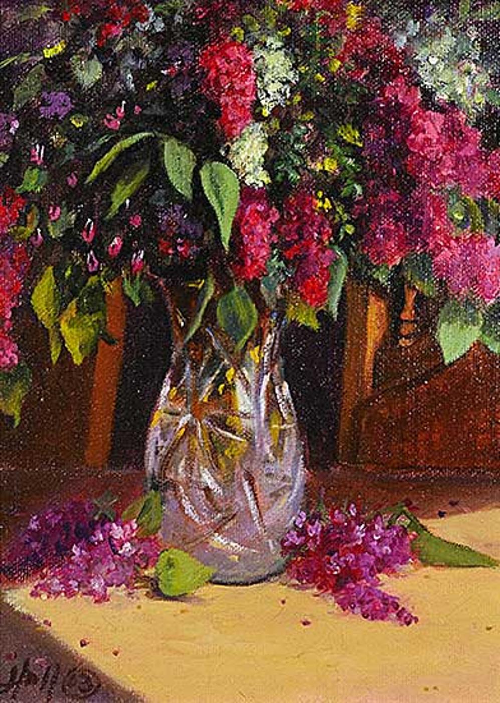 Joan Hall Staseson (1947) - Still Life with Lilacs and Crystal Vase