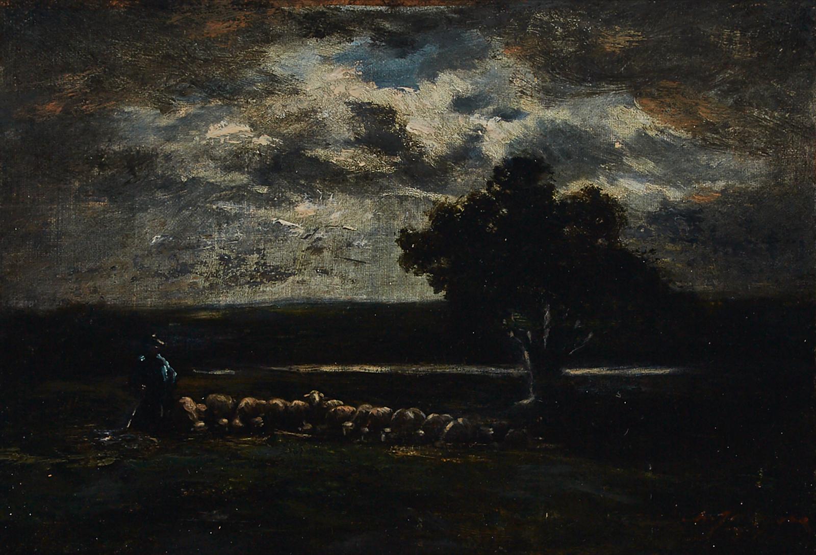Charles Émile Jacque (1813-1894) - Sheep Herder In The Moonlight