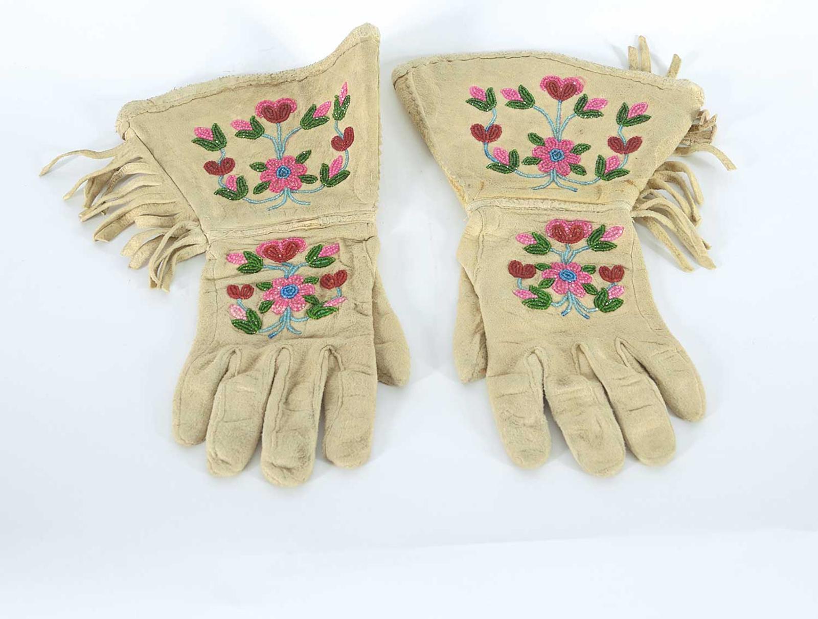 First Nations Basket School - White Beaded Gauntlets