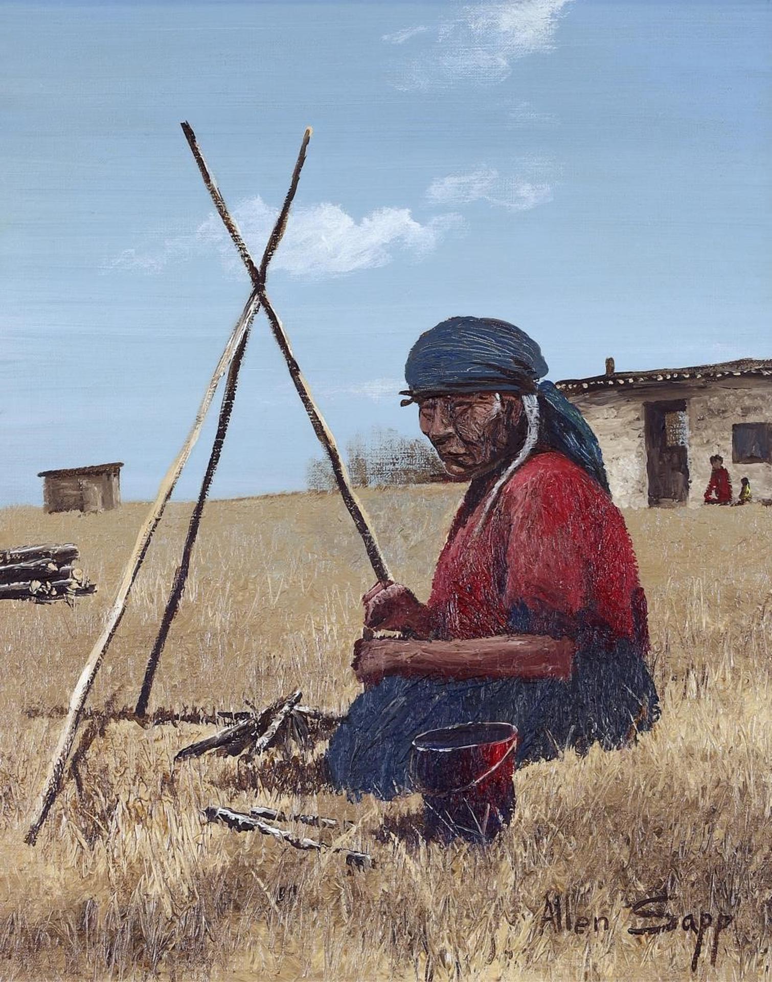 Allen Fredrick Sapp (1929-2015) - Lighting Fire To Make Some Tea; 1975