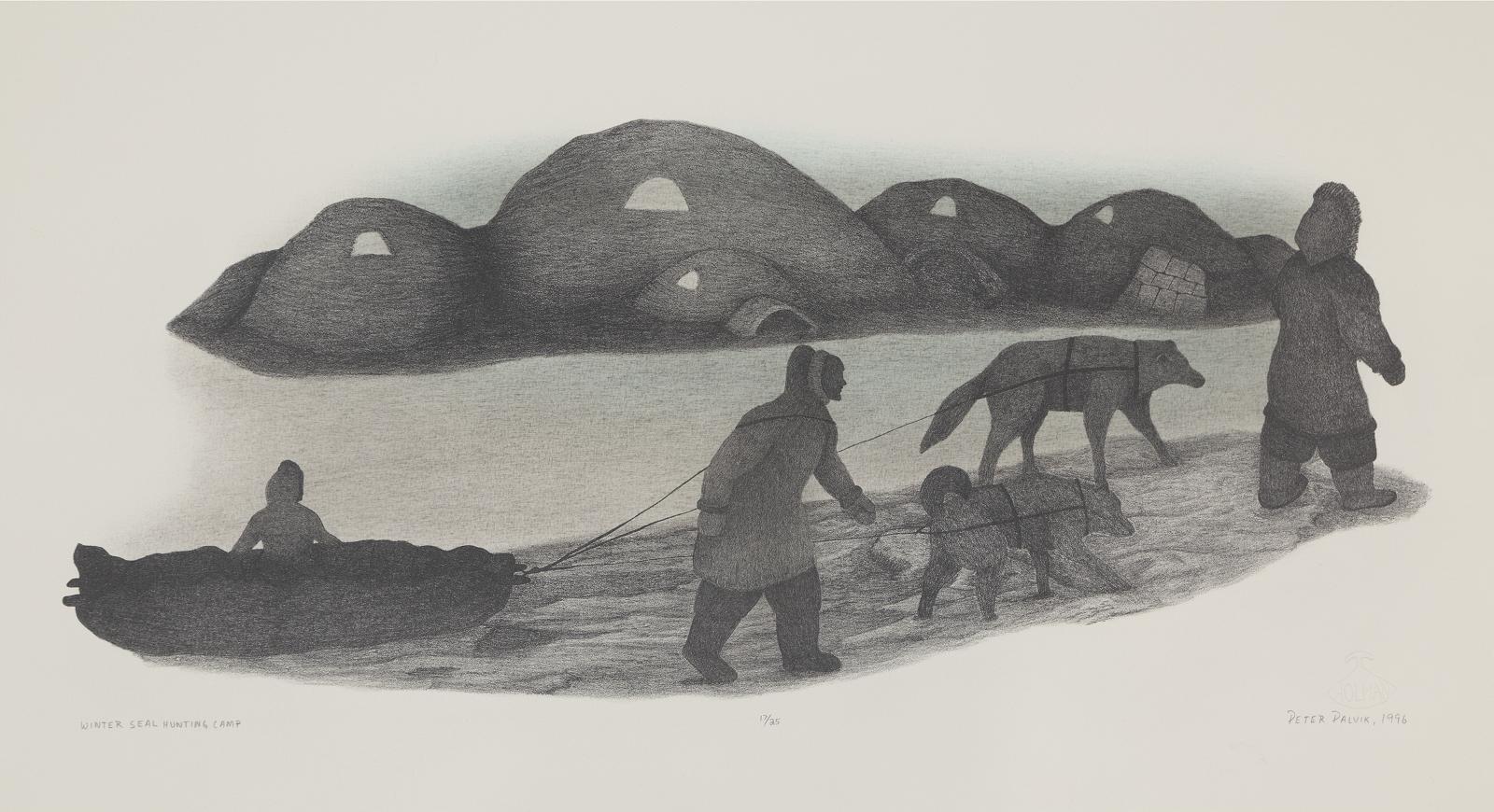 Peter Palvik (1960) - Three Works; Inukshuks, Lone Wolf, Winter Seal Hunting Camp