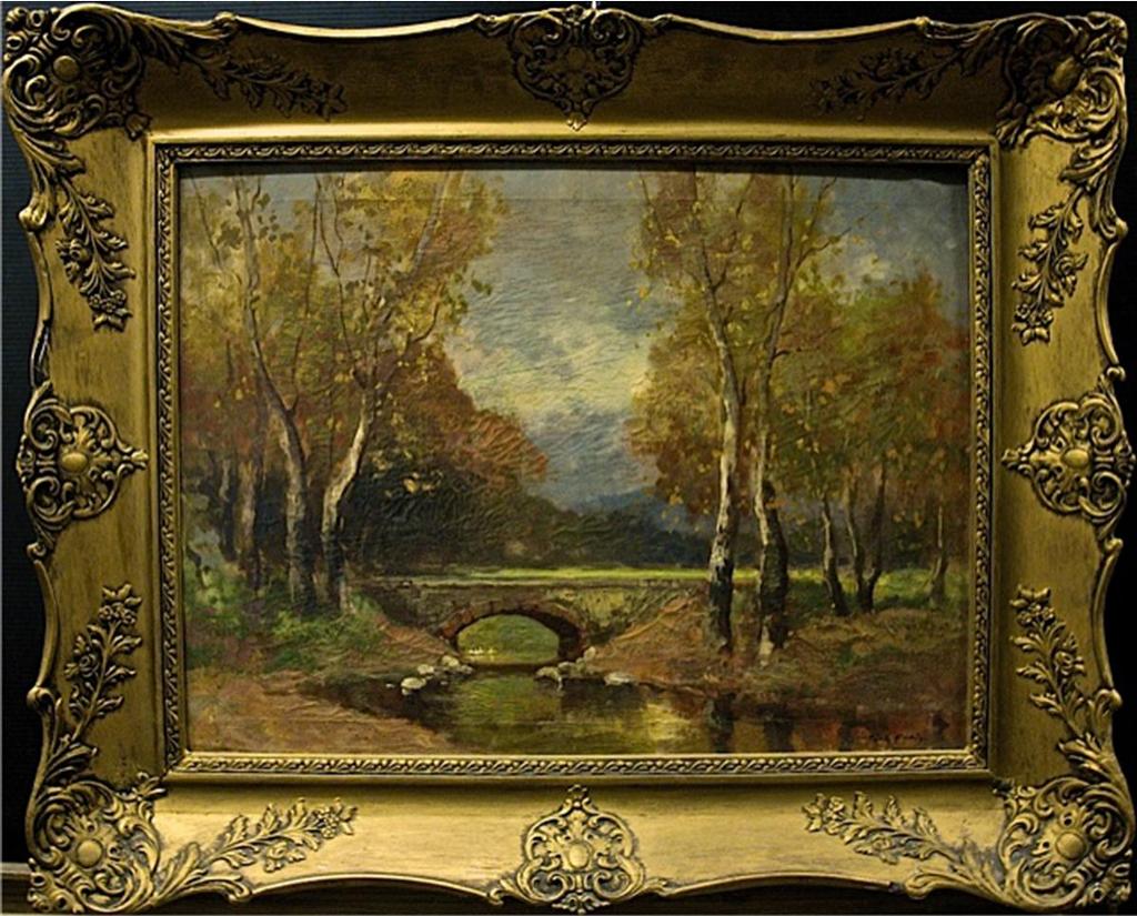 Aladar Padly (1881-1949) - Autumn Landscape With Creek And Stone Bridge