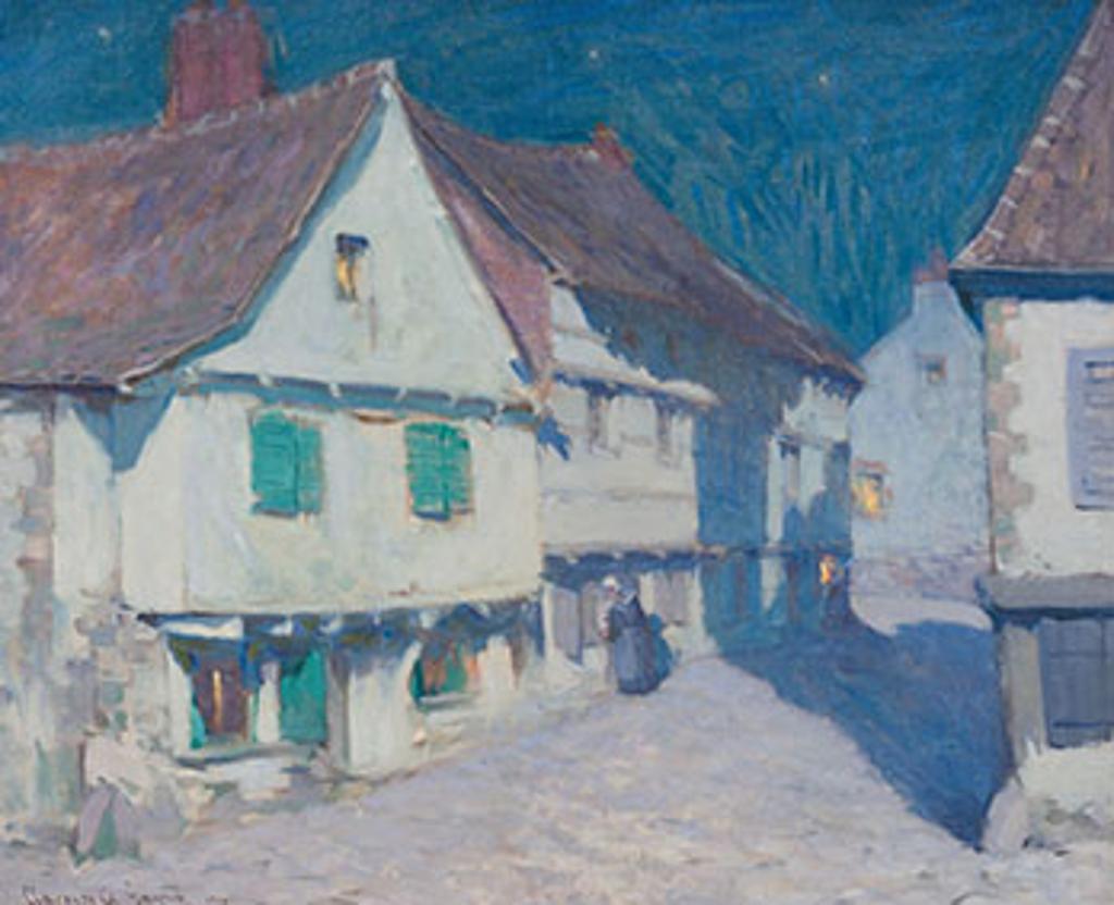 Clarence Alphonse Gagnon (1881-1942) - Street Scene, Moonlight, Dinan