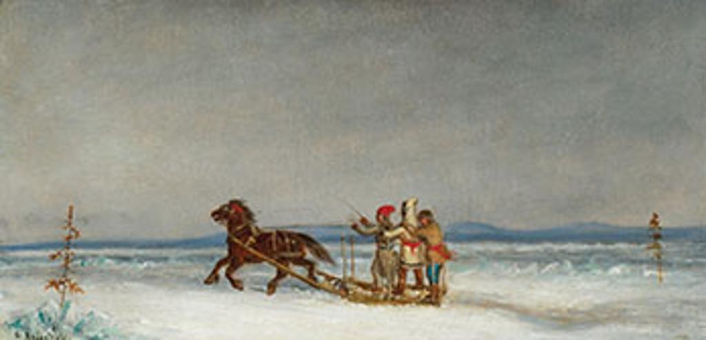 Cornelius David Krieghoff (1815-1872) - Three Habitants Sledding on the St. Lawrence