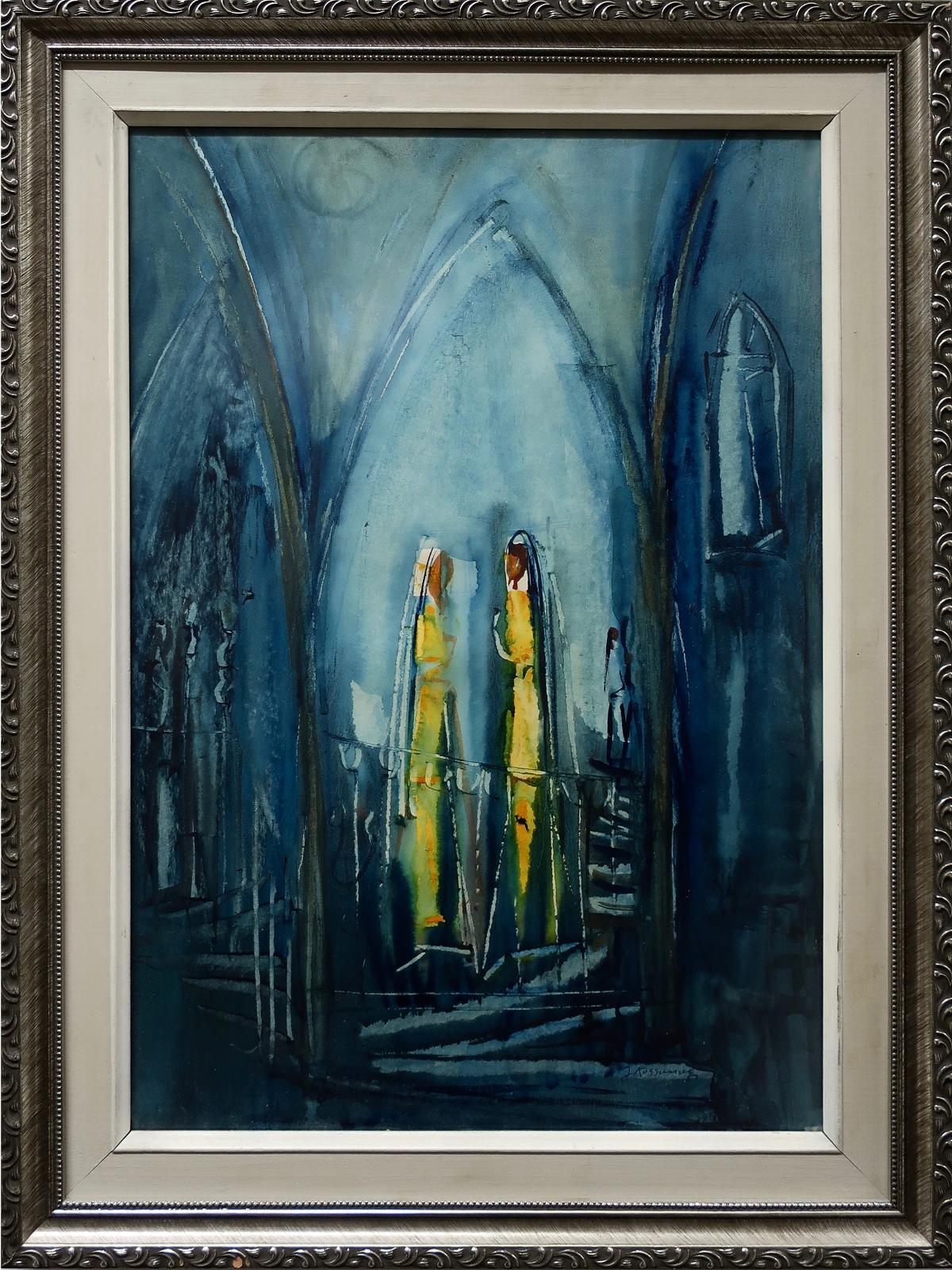 Joseph Kossonogi (1908-1981) - Untitled (Interior Study With Two Women In Yellow)