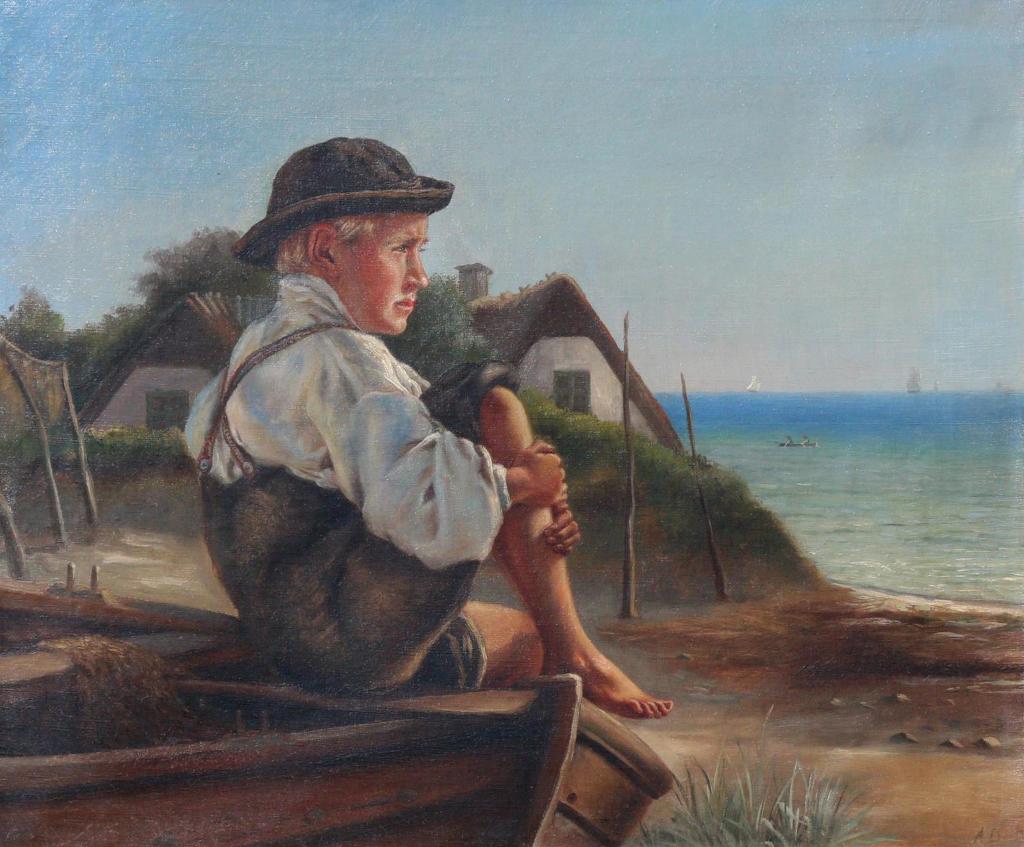 Anton Laurids Johannes Dorph (1831-1914) - Coastal Scene With Young Fisherman